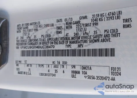 2013 Ford Escape Se из США, поврежденный, VIN 1FMCU9GX4DUC38470